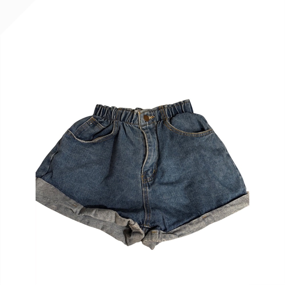 Unbranded High Waisted Paperbag Denim Shorts Medium Wash Cuffed Blue Size S